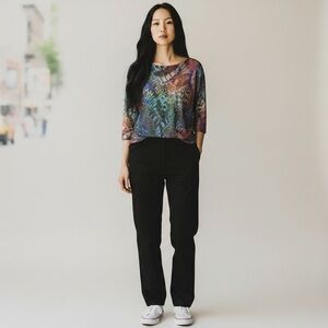 NWT‎ Women's FDJ Multicolor Abstract Colored Designer Blouse Size M